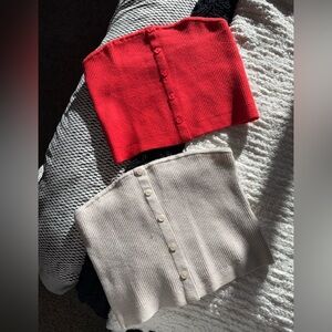 American Eagle Outfitters Ribbed Beige & Red Tube Top (includes both tops)